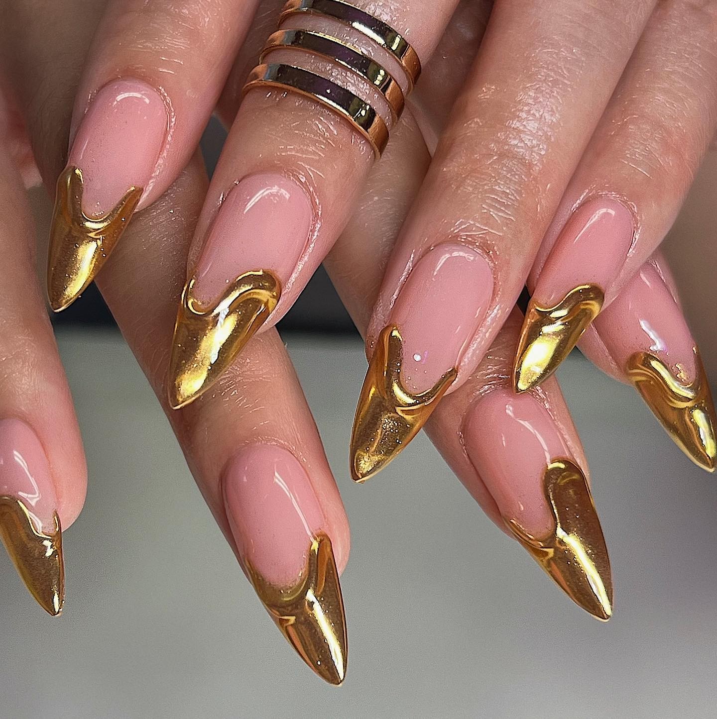 Gold Drip Nails