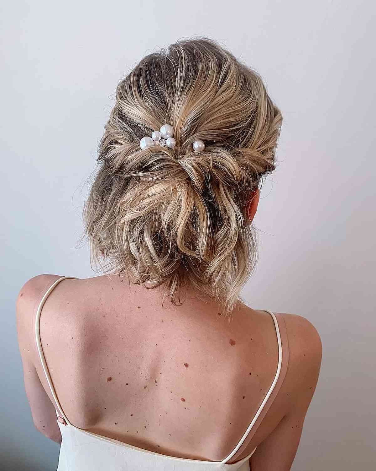 Tousled Updo with Pearl Accessories