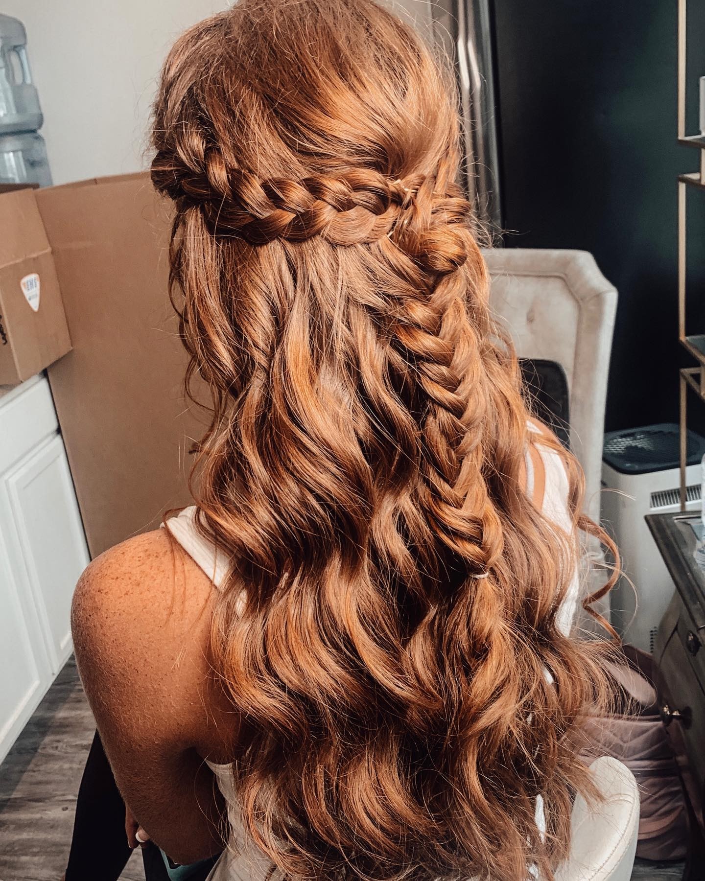 Braided Half-Updo with Auburn Waves