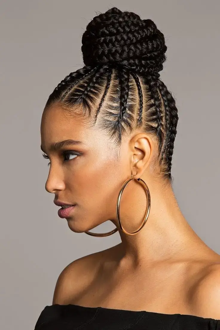 Cornrow Elegance in a High Bun