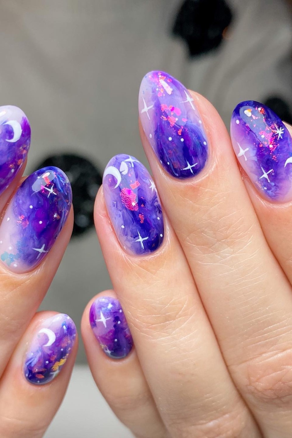 Purple and Pink Galaxy Nails