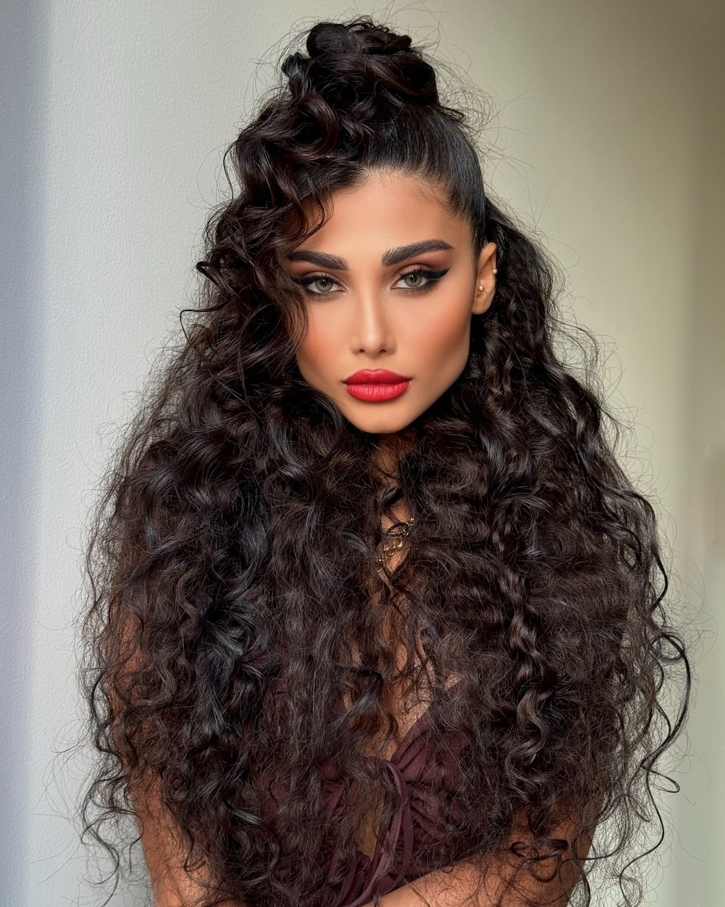 Voluminous Curly Half-Updo