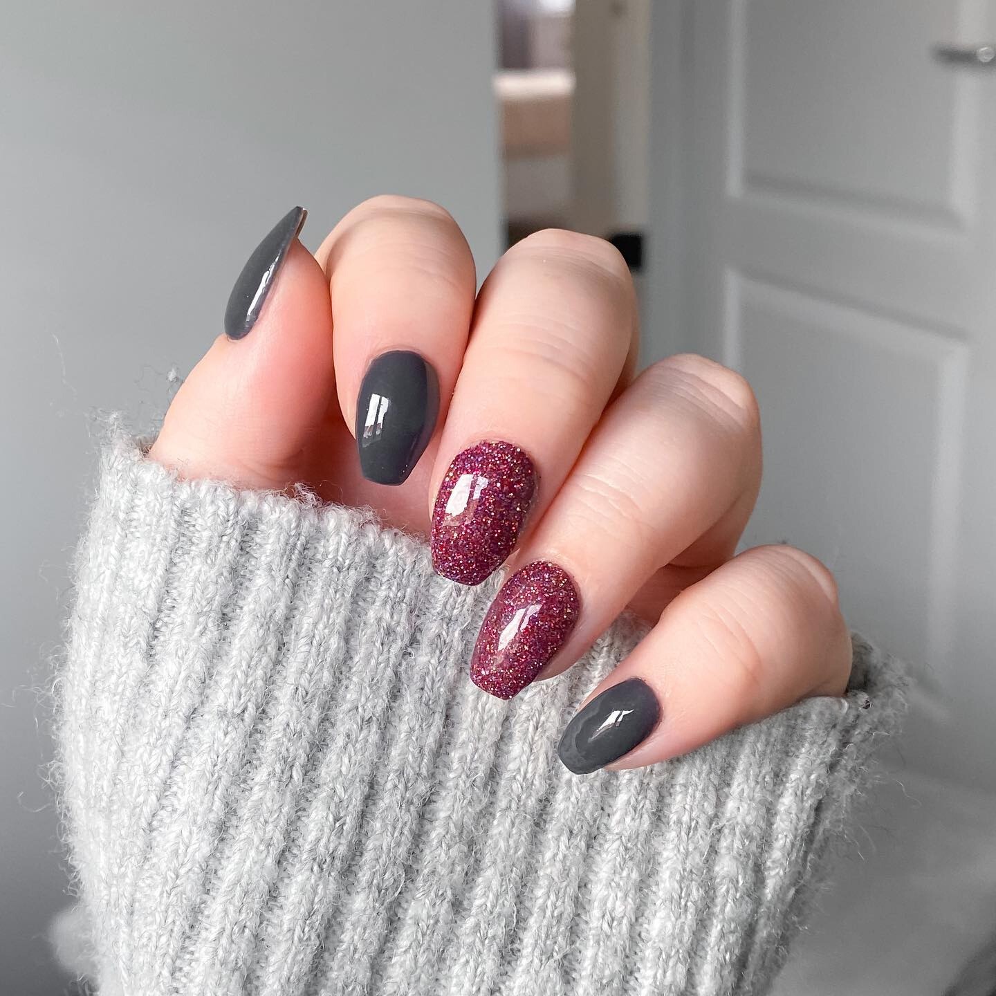 Dark Gray with Burgundy Glitter