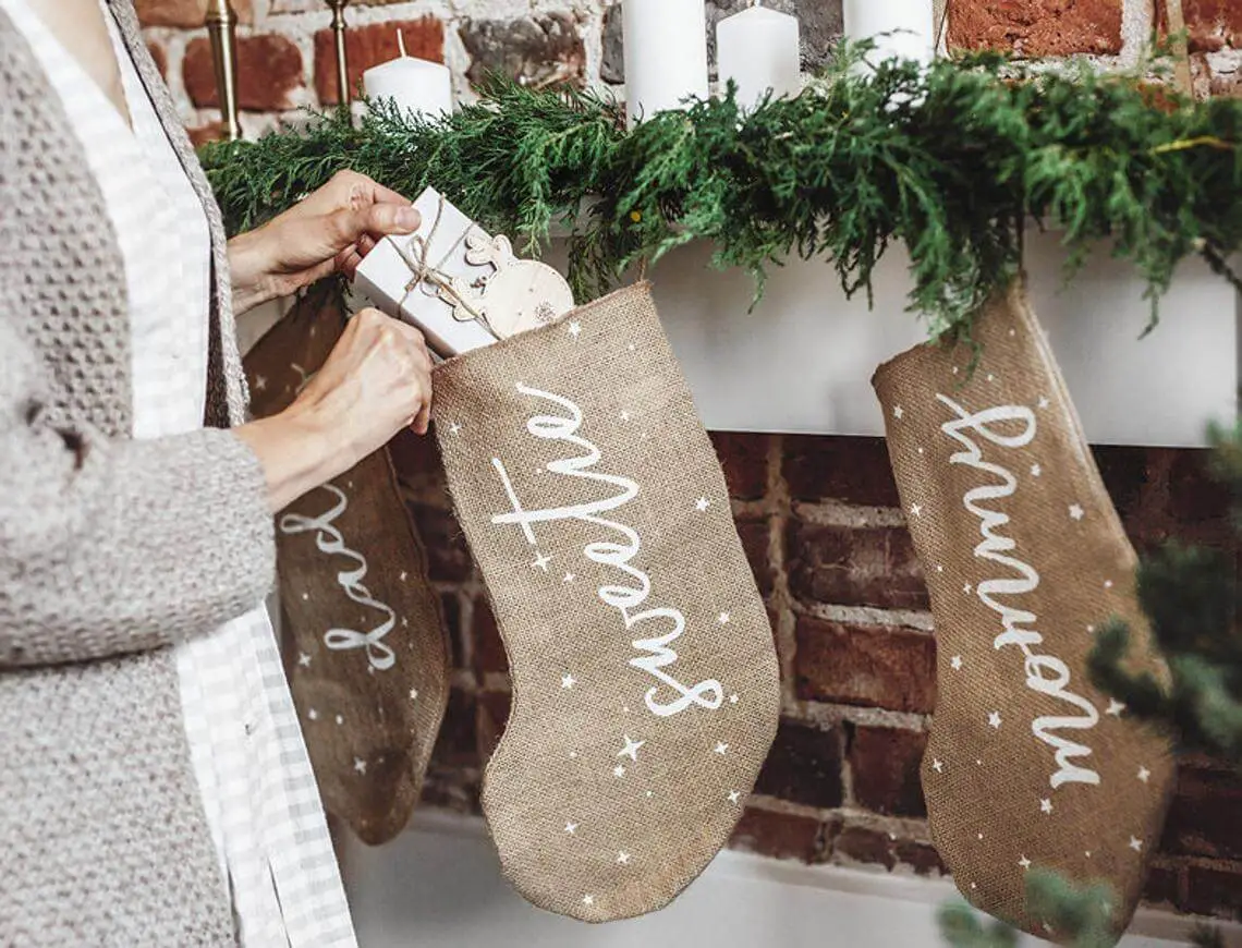 “Sweetie” with Stars Burlap Christmas Stocking