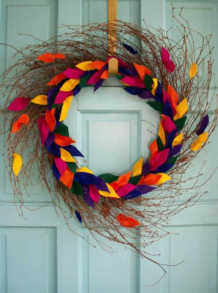 Brightly Colored Fall Felt Leaf Wreath