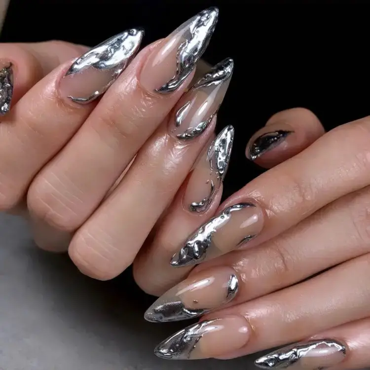 Textured Silver Marble Nails