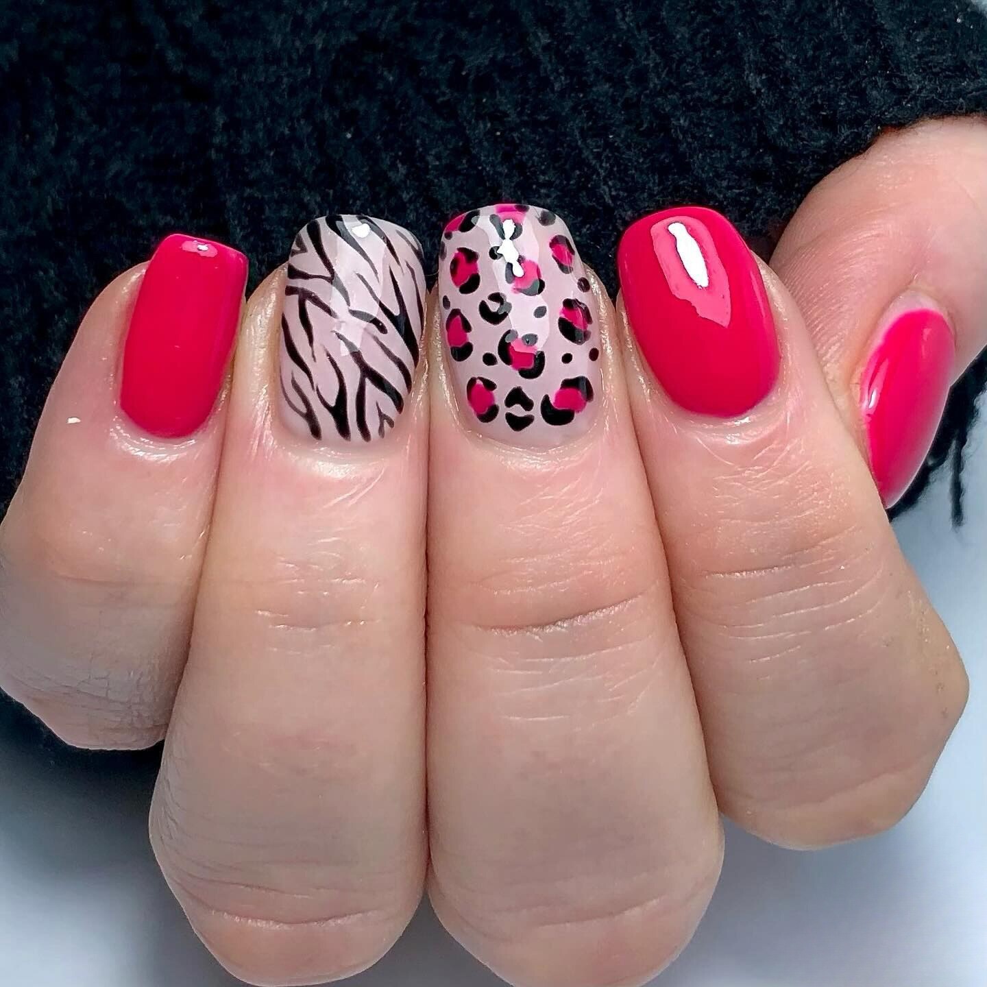 Bold Red Leopard and Zebra Nails