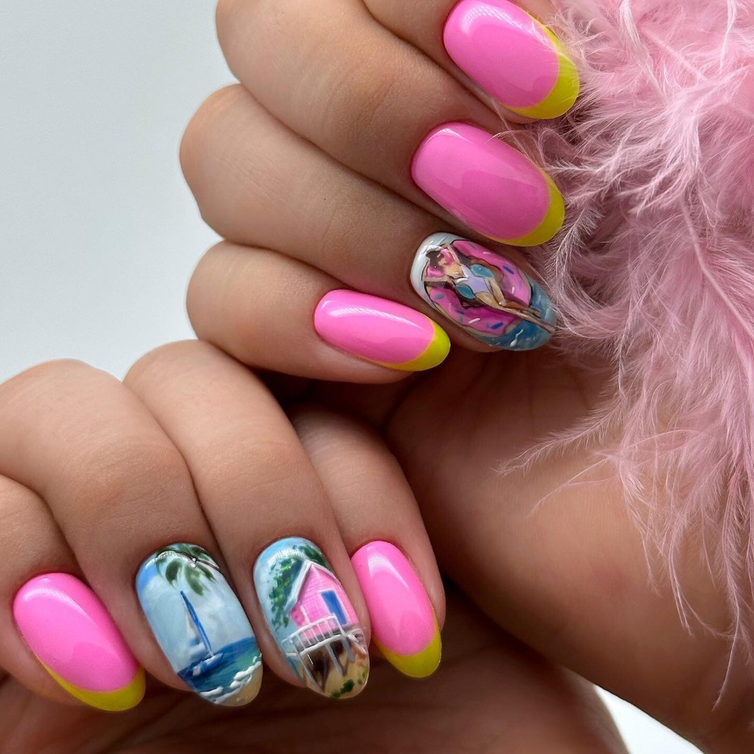 Summer Storytelling: 2024 Almond Nails with Scenic Artwork