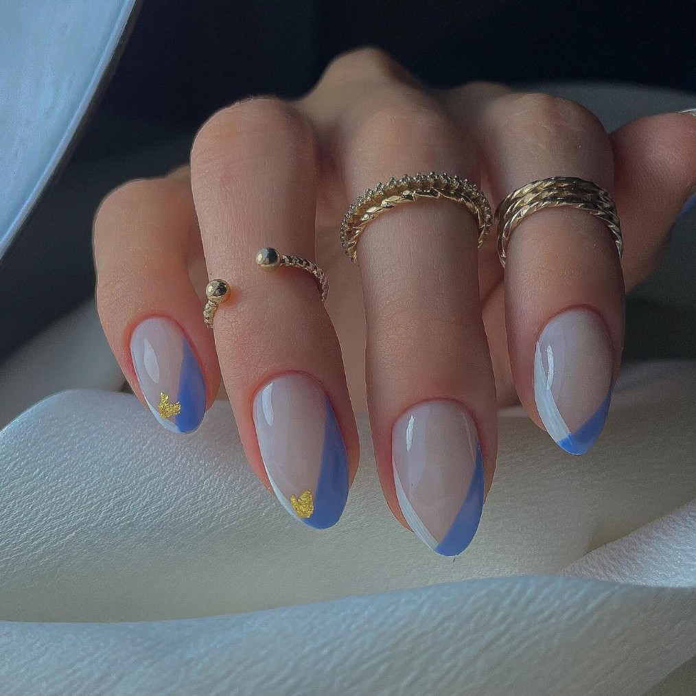 Elegant French Tips with a Blue Twist