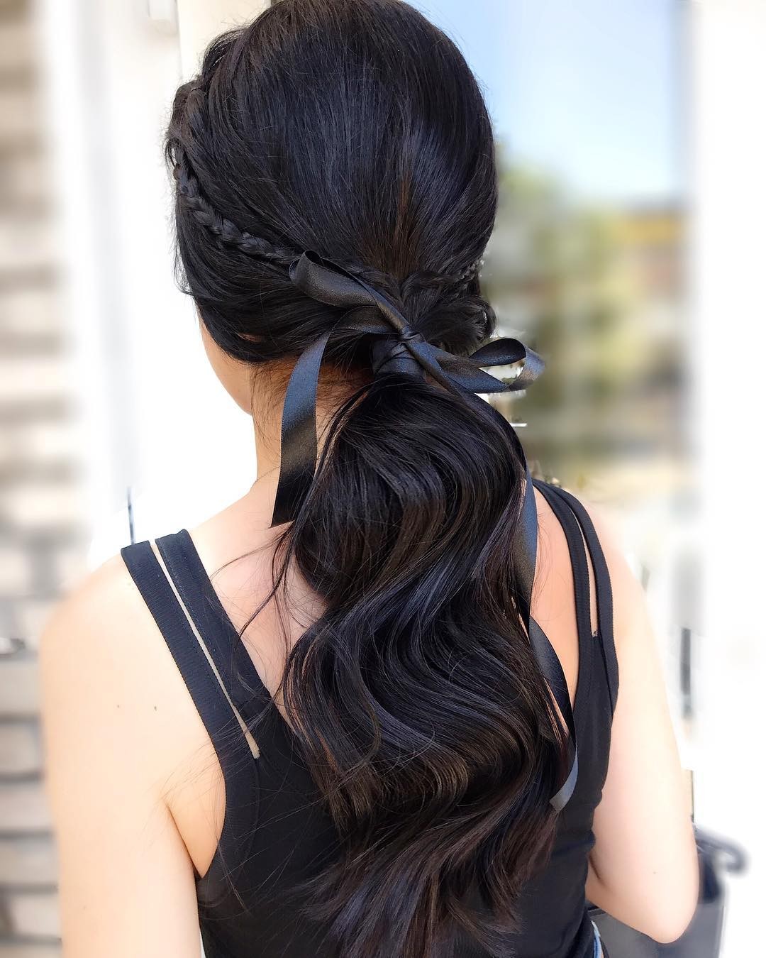 Sophisticated Low Ponytail with a Ribbon