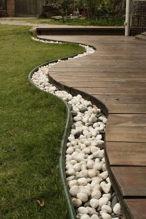 Modern Deck Edge with River Stones