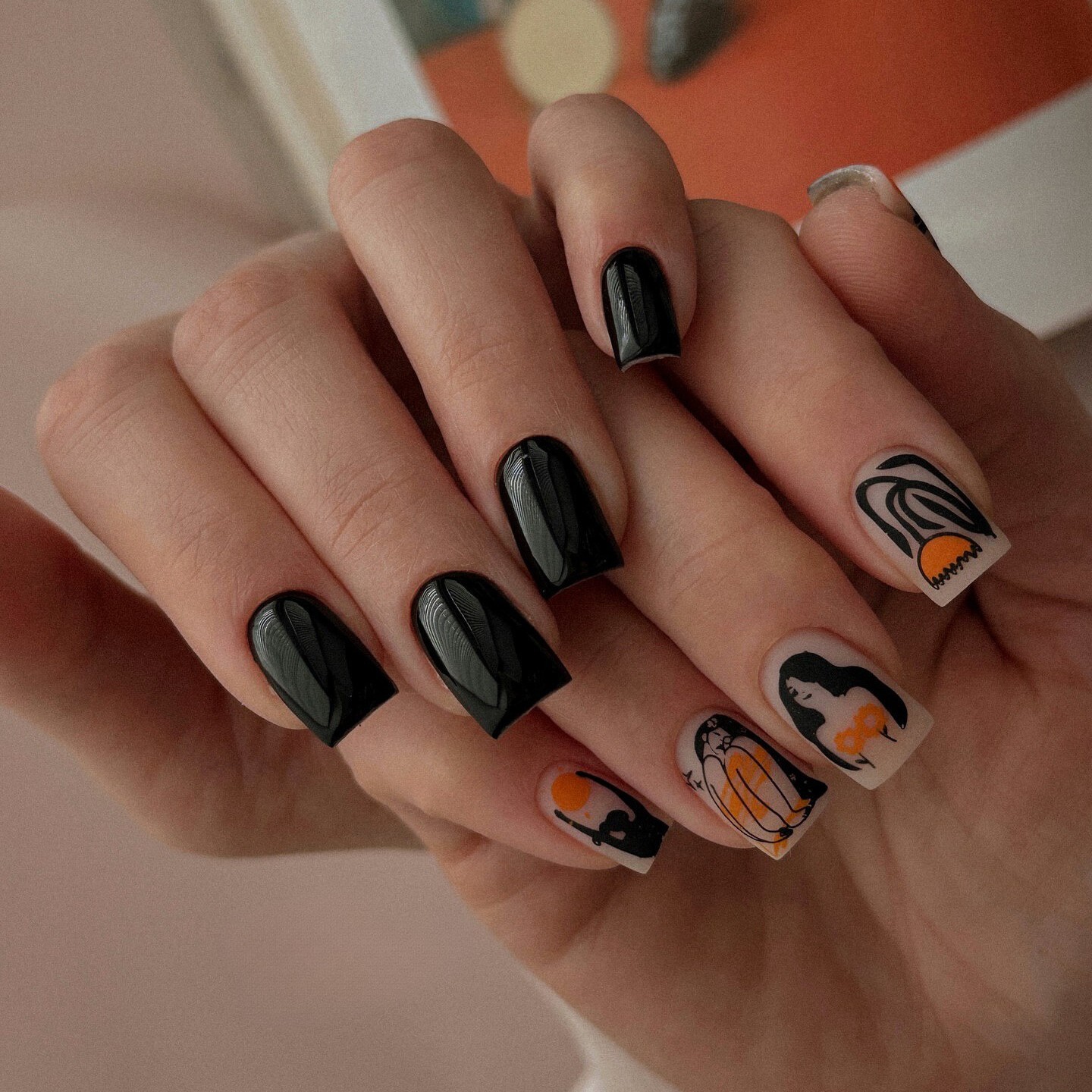 Black and Orange Halloween Nails