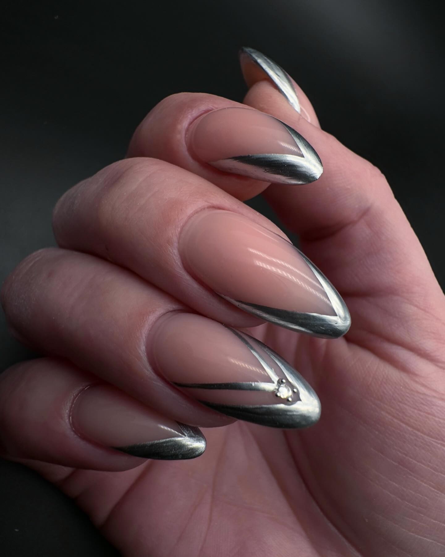 Metallic Striped Almond Nails