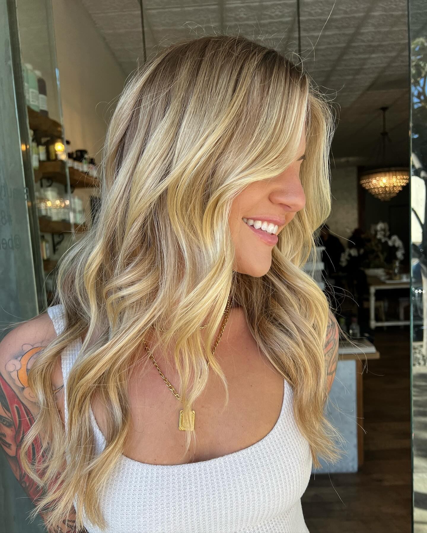 Beach Waves with Blonde Highlights