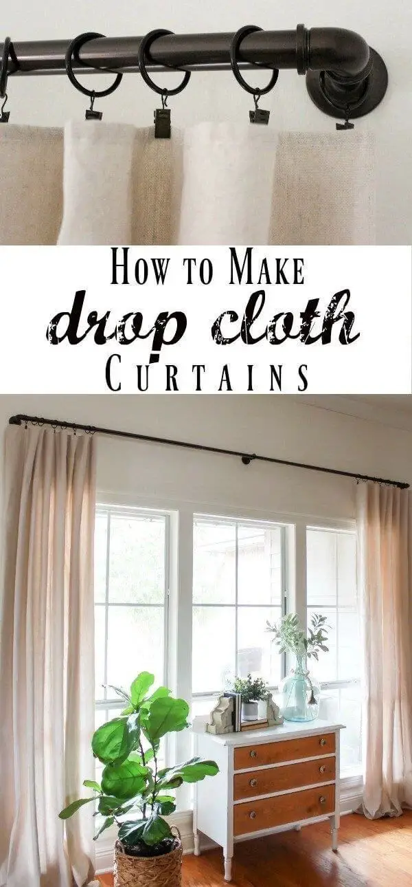 Farmhouse Window Treatment Idea with Drop Cloths