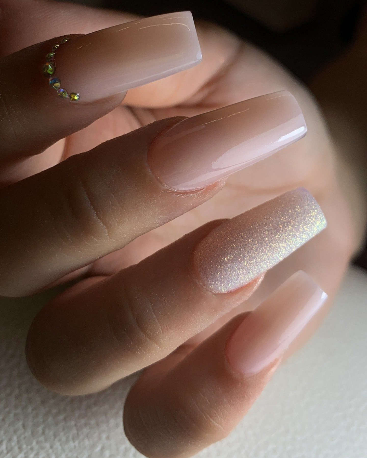 Shimmering Nude with a Pop of Glitter