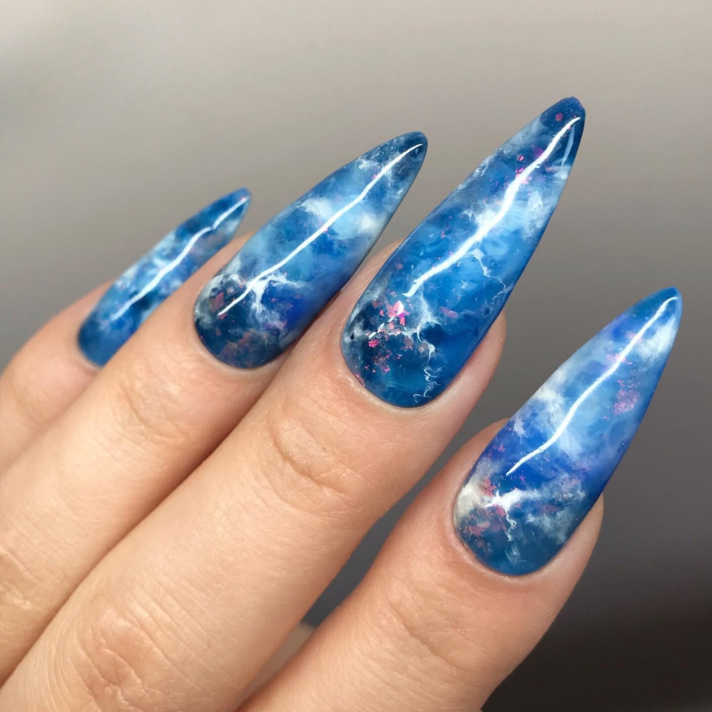 Bold Blue Marble Nails