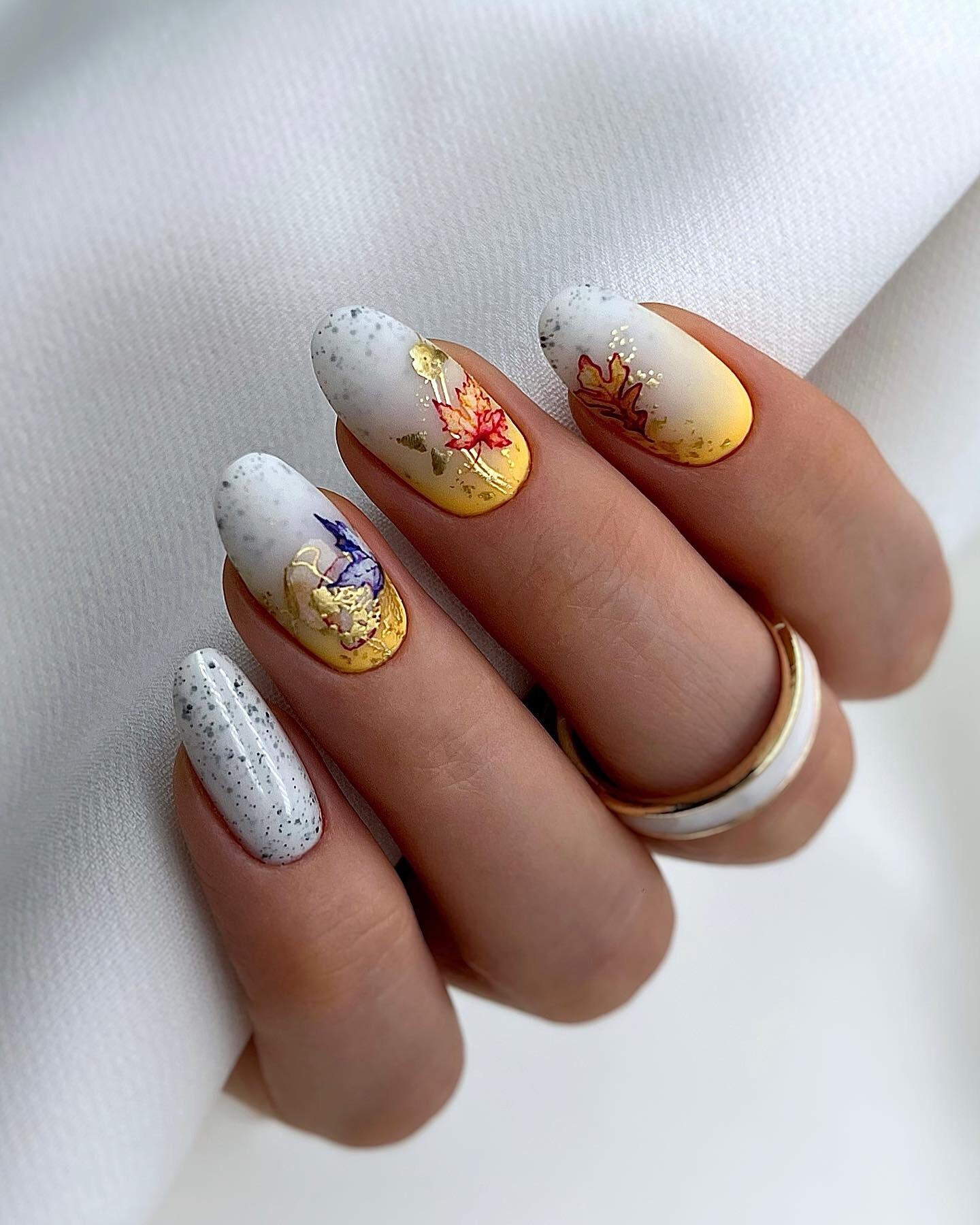 Autumn Leaves on White Nails