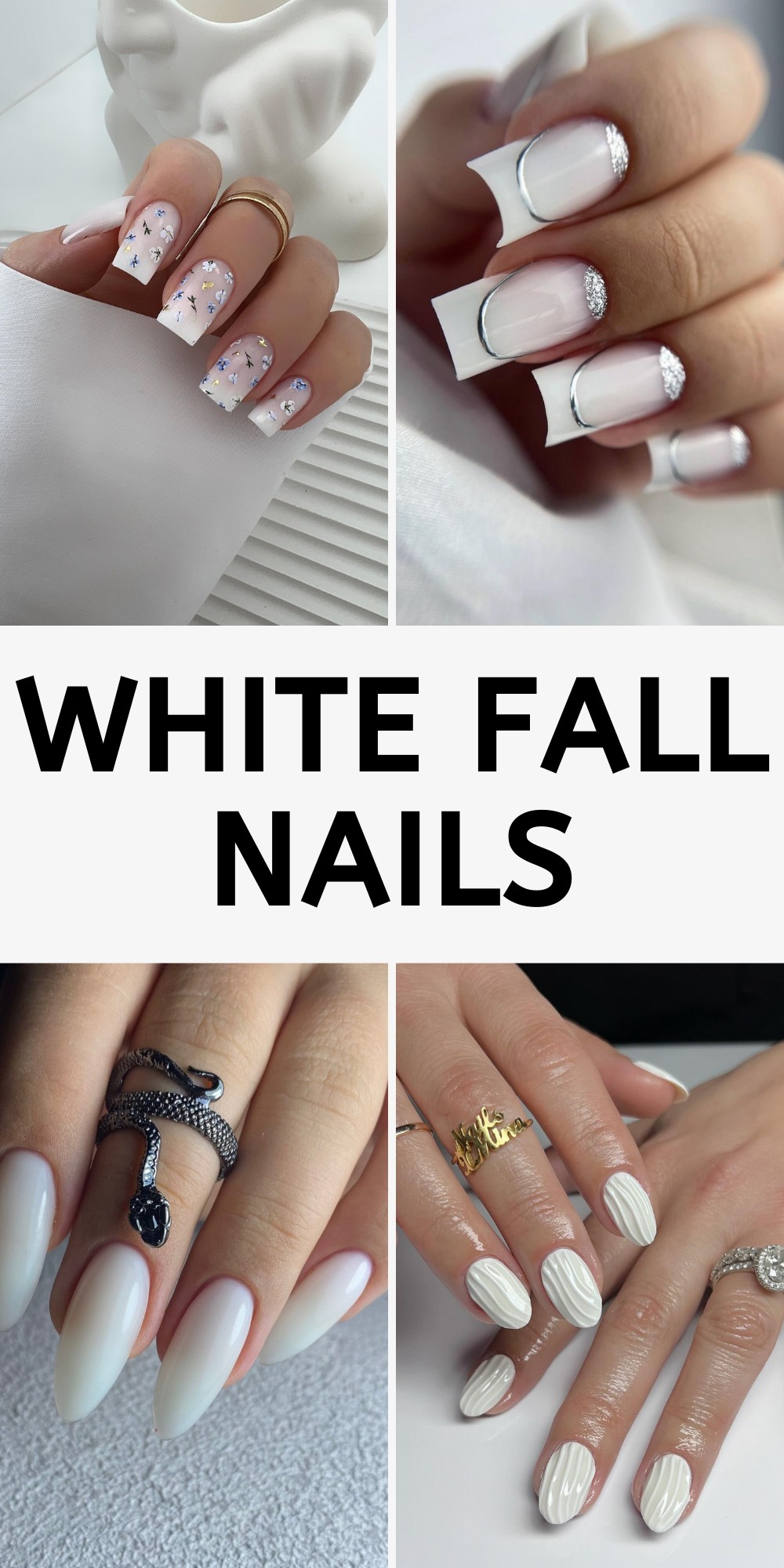 White Nails with Gem Accents