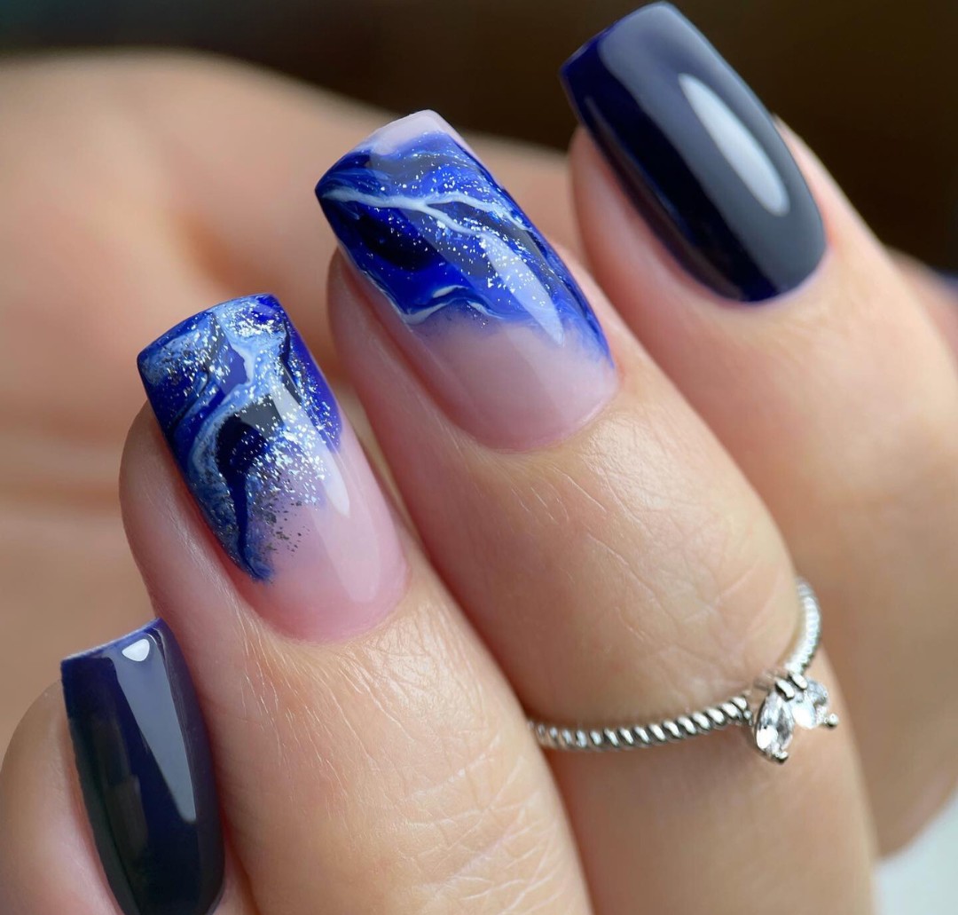 Navy Blue Marble Nails