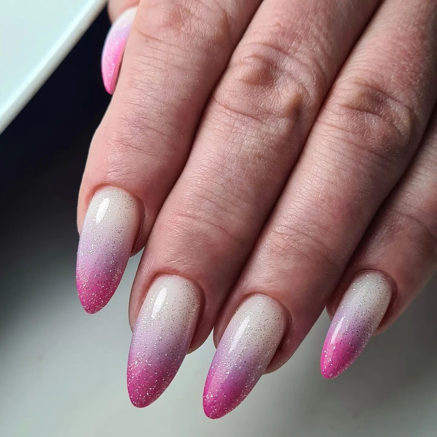 Glittering Pink Ombre with Almond Shape