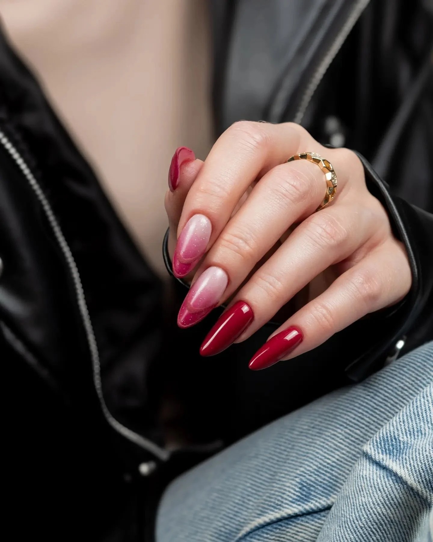 Red and Pink Ombre with Almond Shape