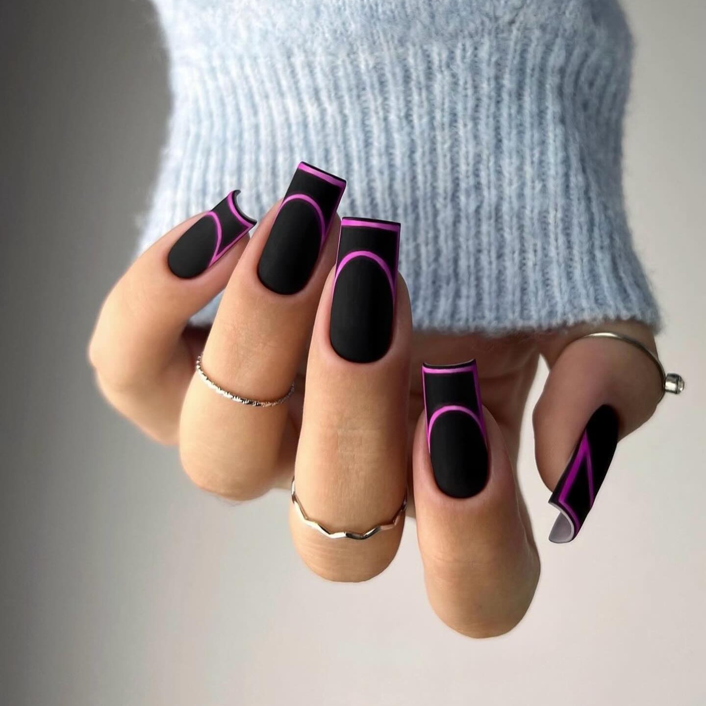 Geometric Matte Black with Neon Pink Outlines