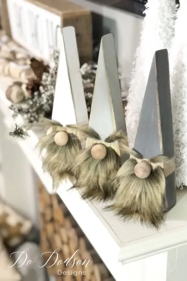 Wooden Homemade Santa Decorations in Gray Tones