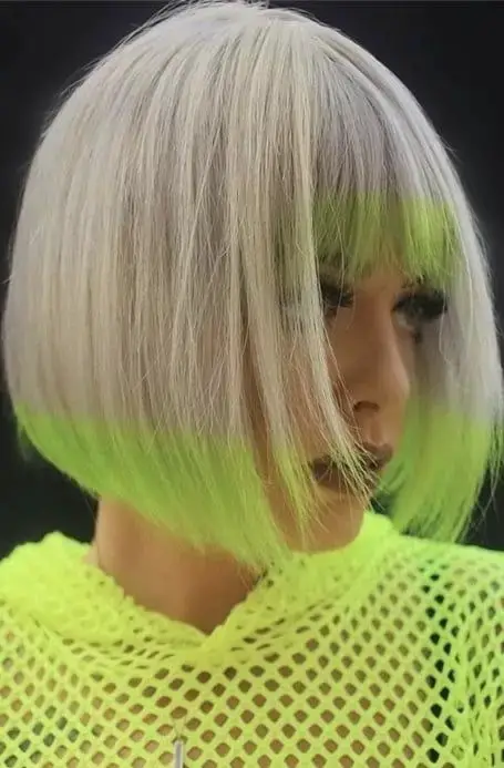 Neon Green and Blonde Bob