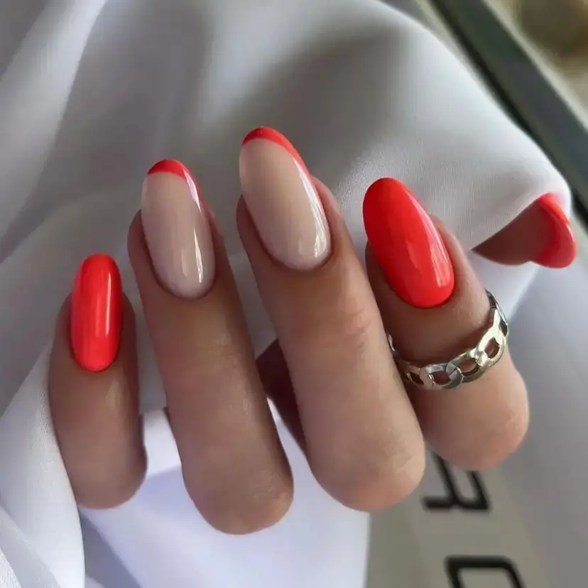 Classic French Manicure with a Coral Kick