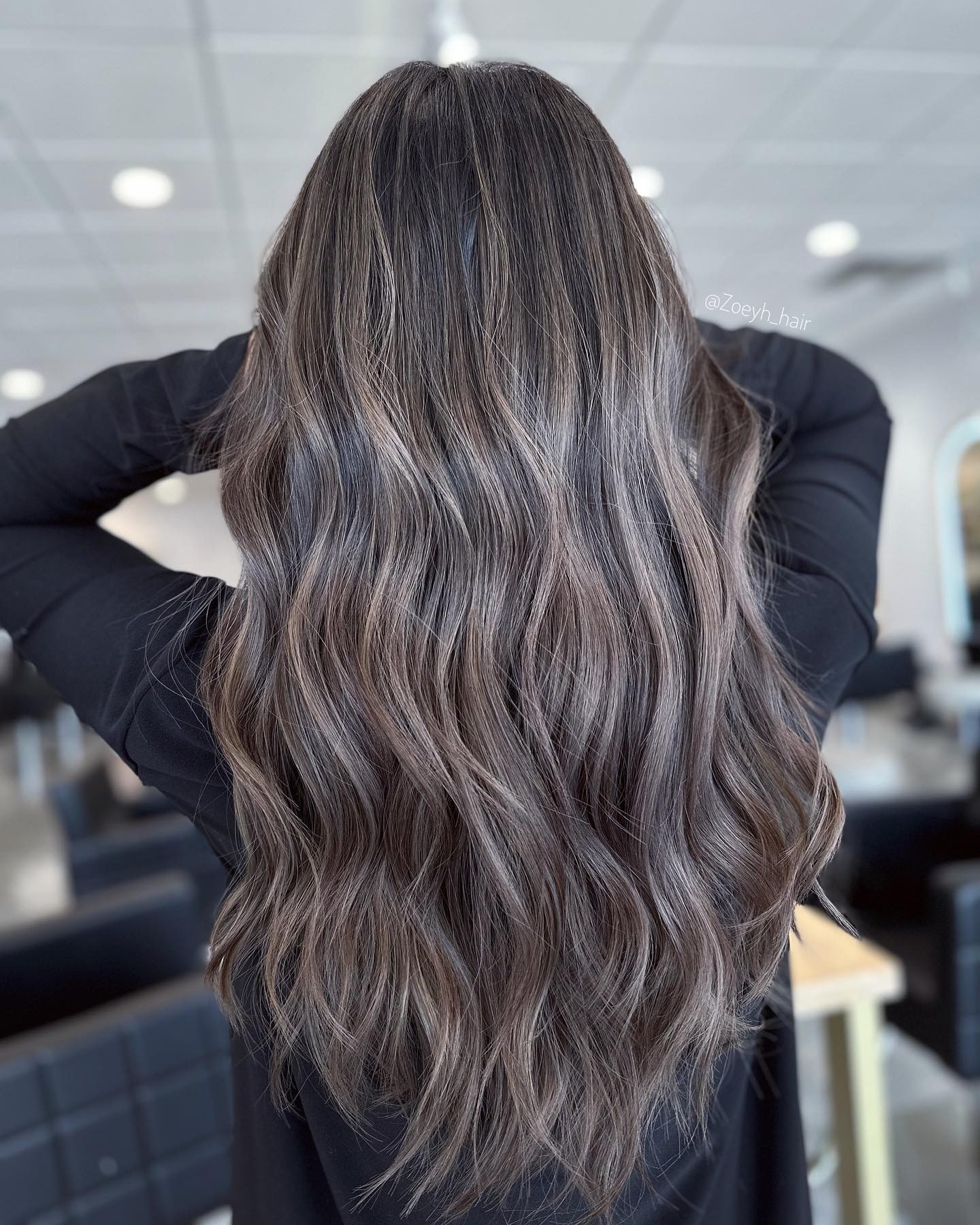 Modern Edge: Ash Brown Balayage with Soft Curls