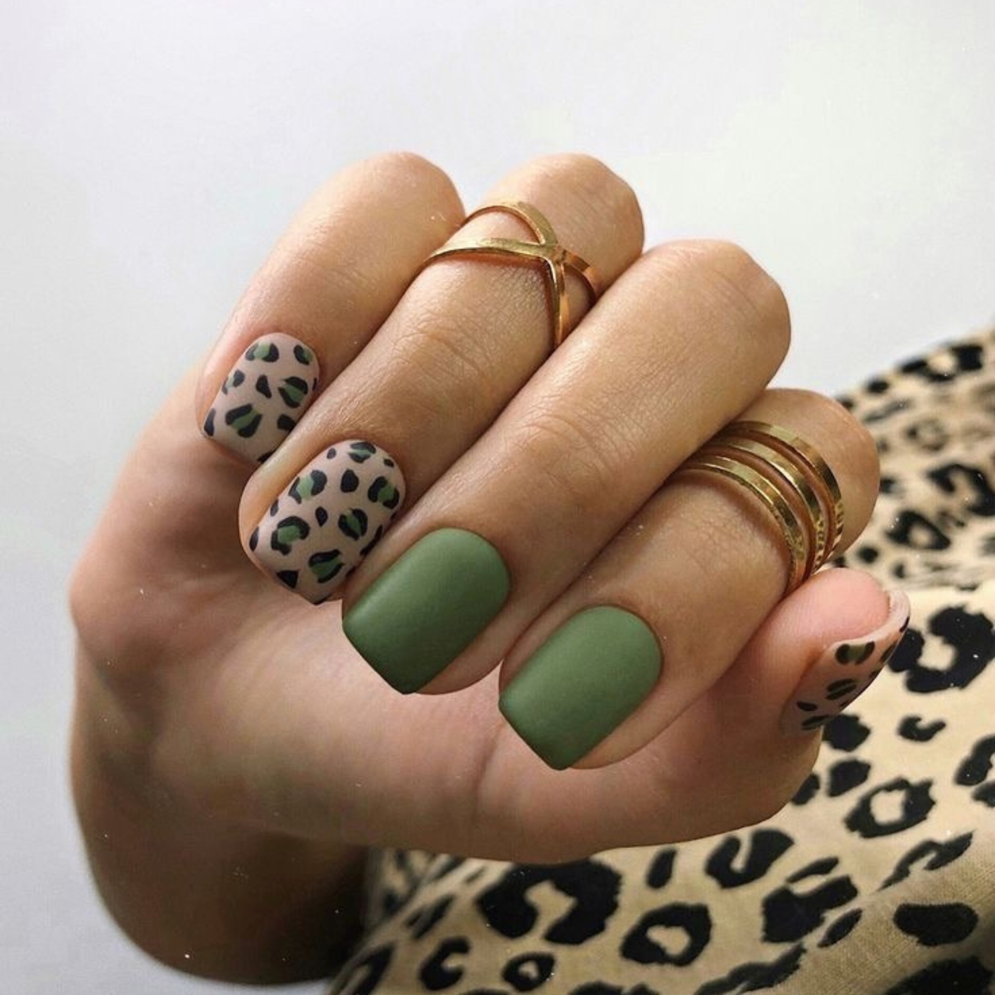 Matte Green with Leopard Print