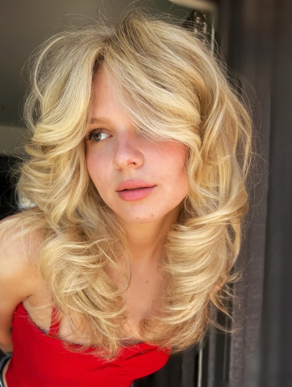 The Blonde Bombshell: Voluminous Curls and Carefree Confidence