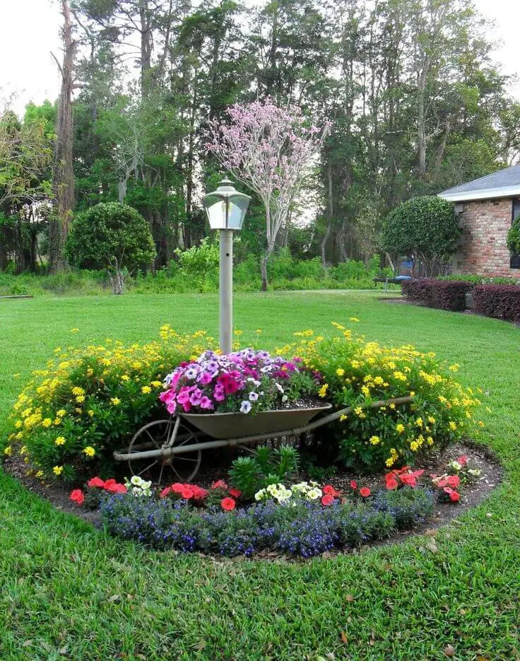 Flower Bed with Wheelbarrow Planter