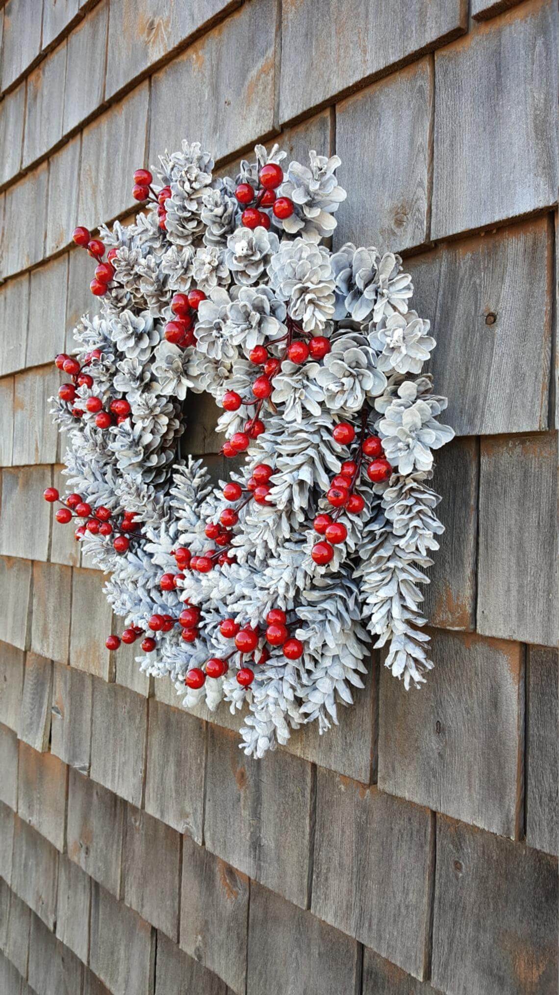 Pinwheel Red and White Pine Cone Wreath