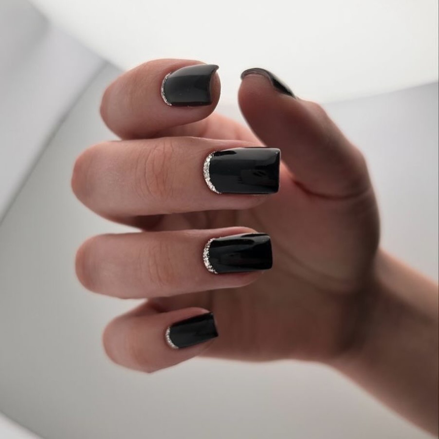 Glossy Black with Glittery Cuticles