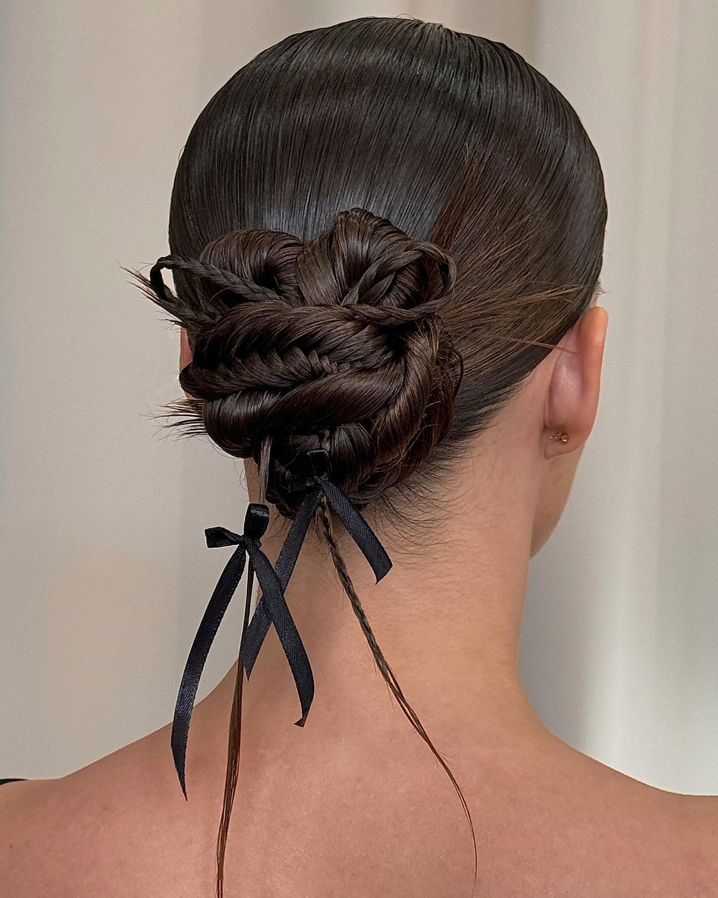 Braided Low Bun with Ribbon