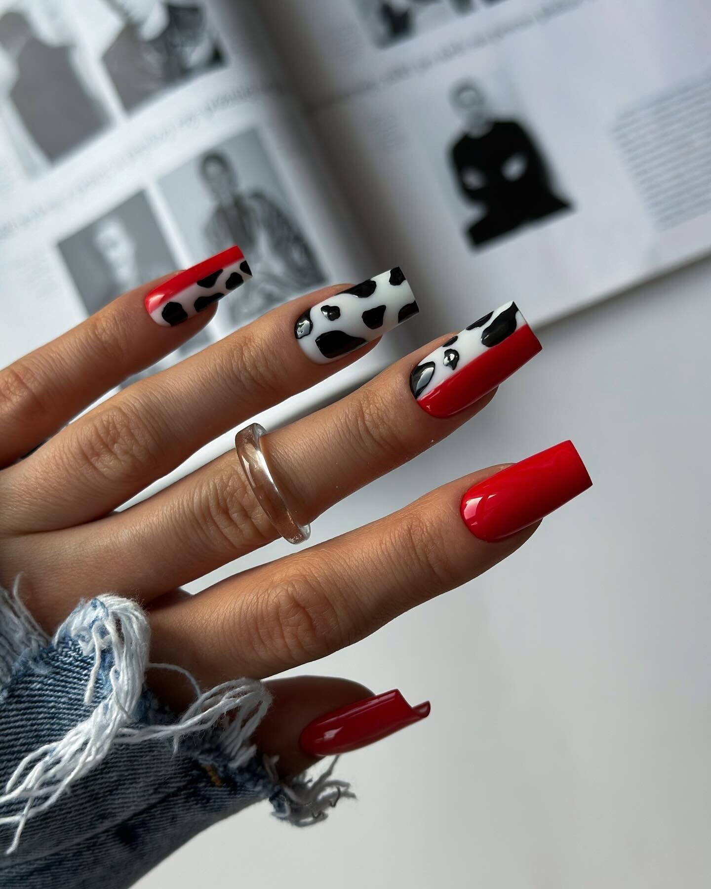 Monochrome Red and Black Animal Nails