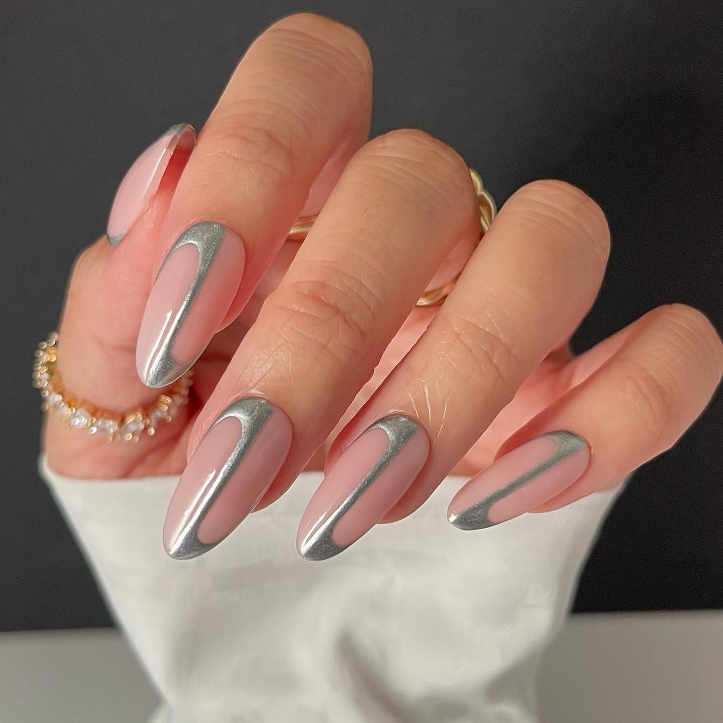 Chrome Accented Almond Nails