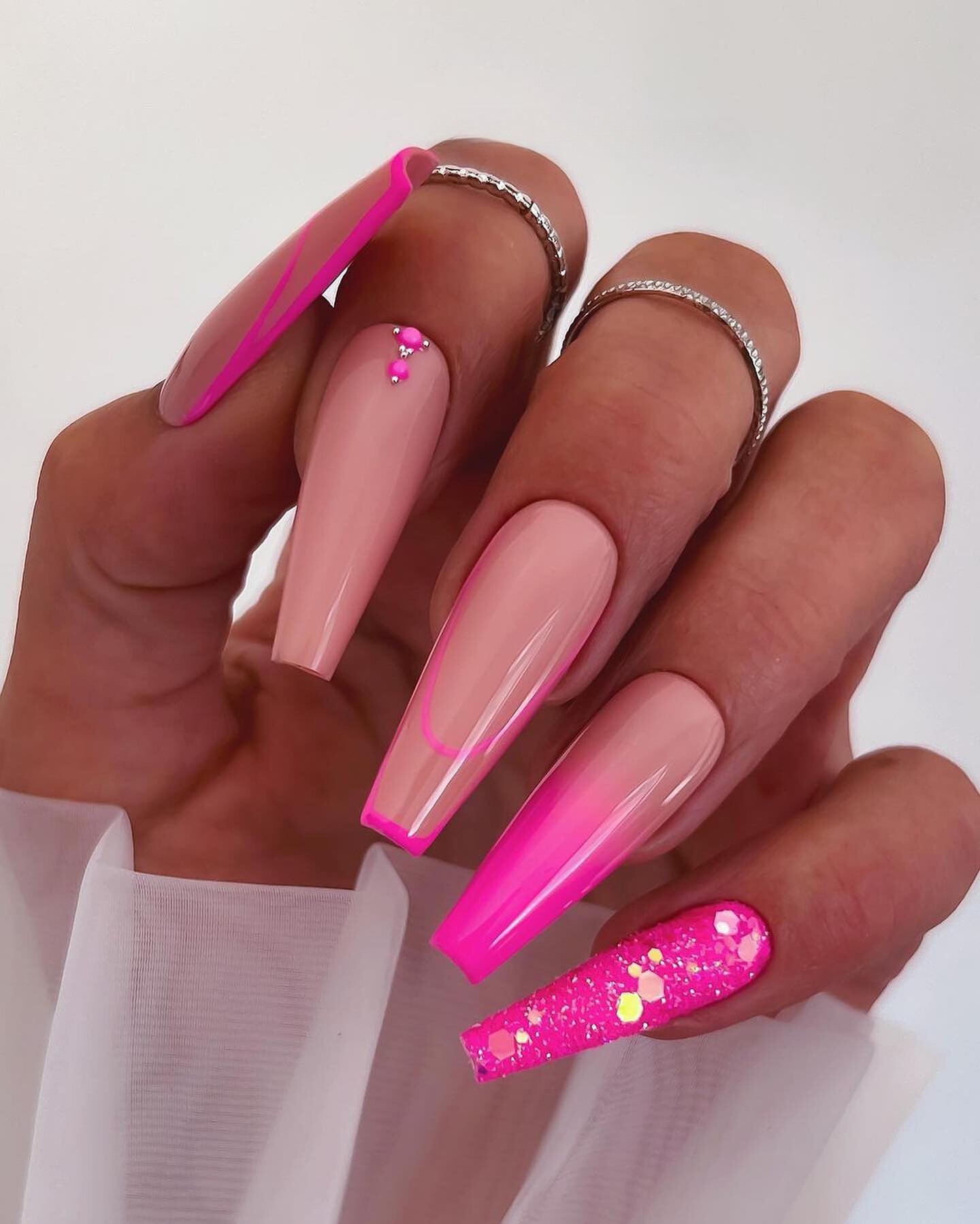 Neon Accents on Almond Gel Nails