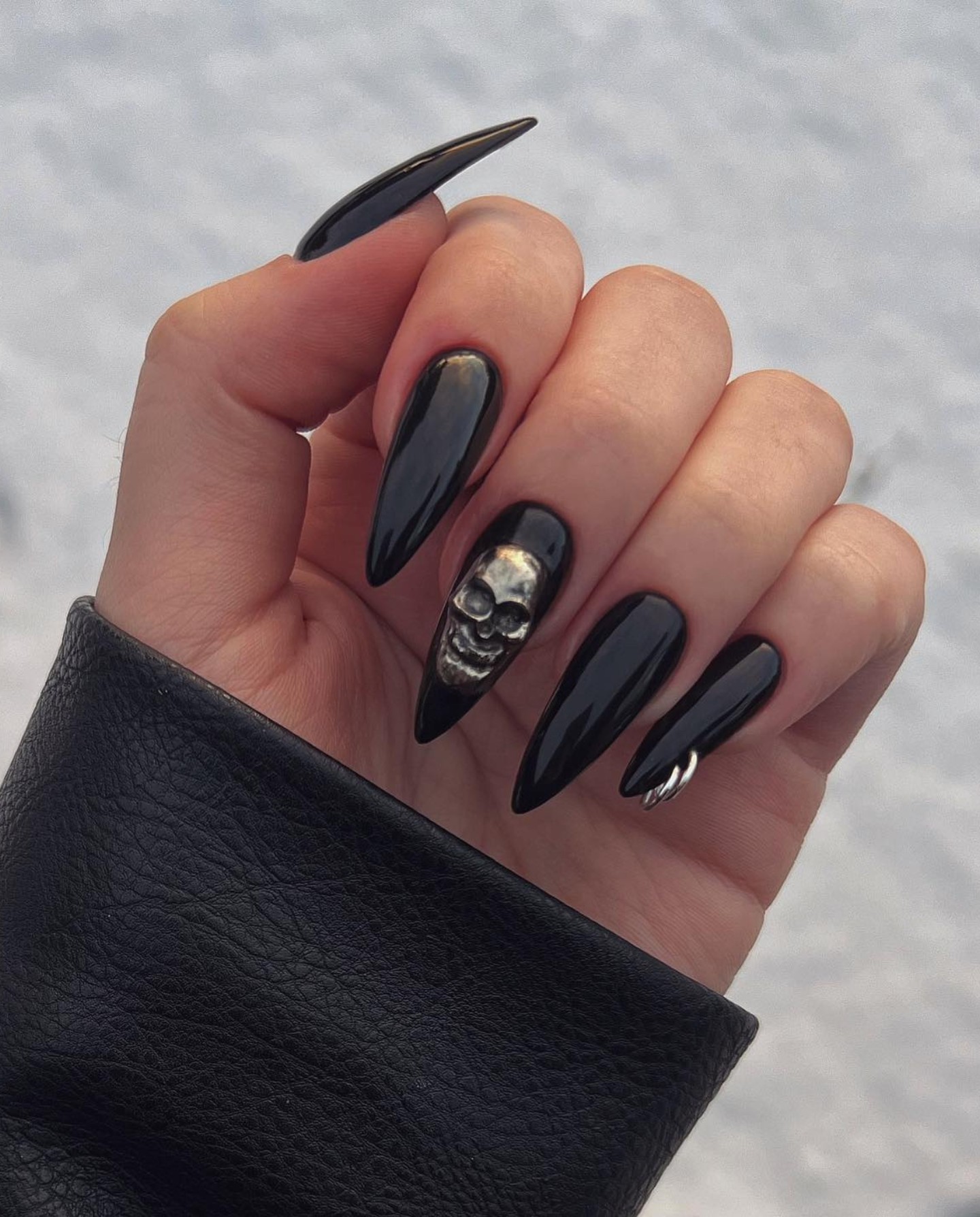 Sleek Black with Silver Skull