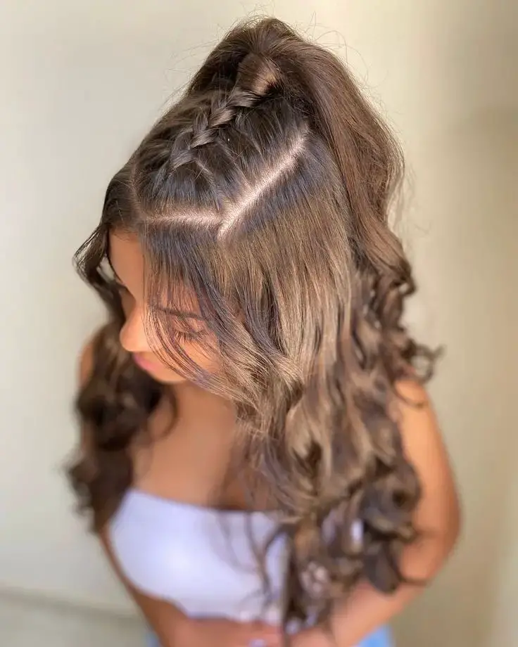 Romantic Side Braid on Curls