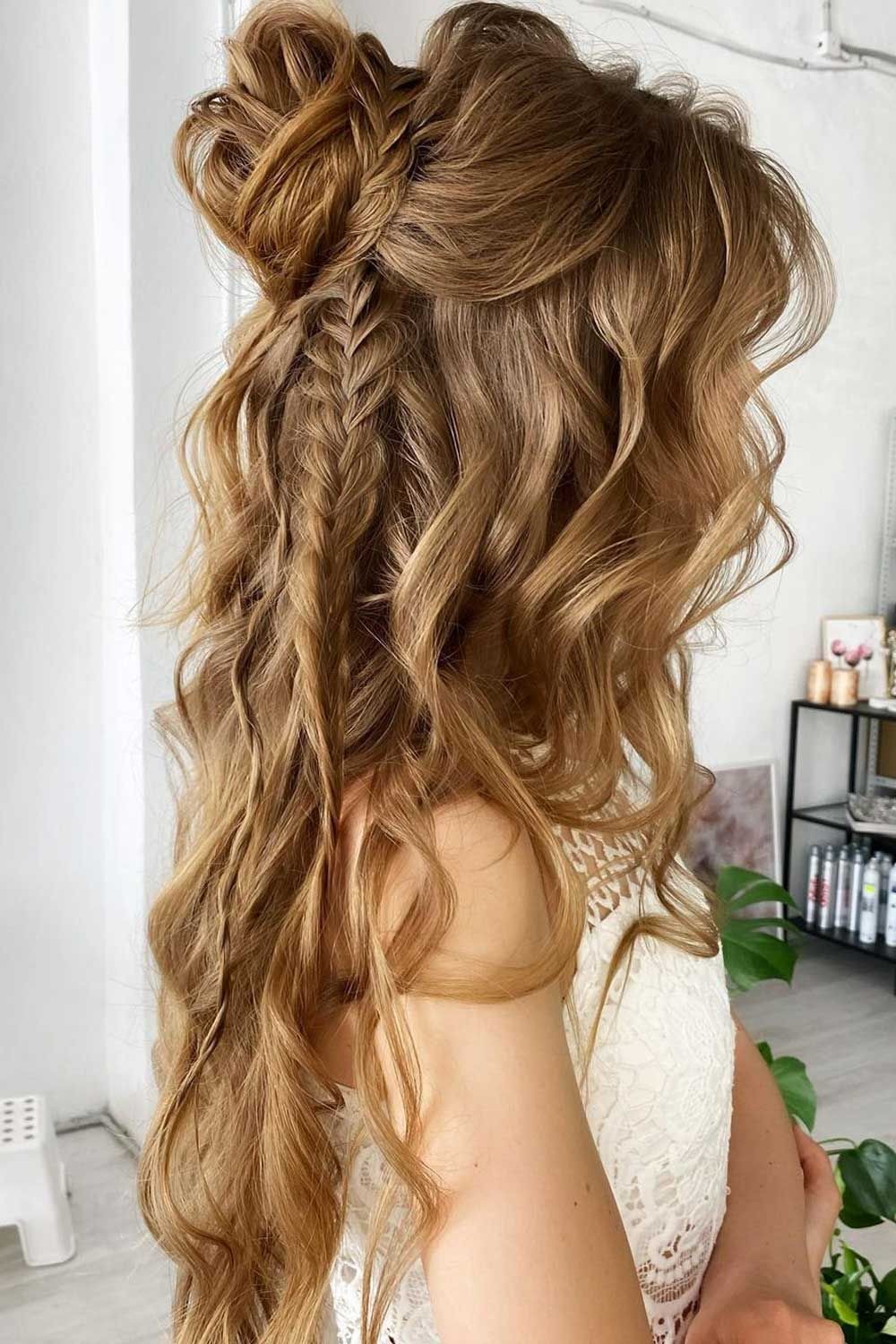 Half-Up Braided Bun with Waves