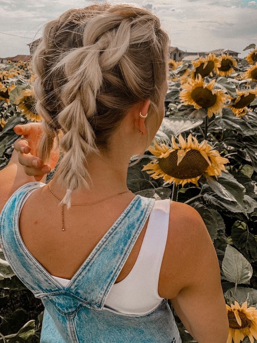 Effortless Bohemian Braids Amidst Sunflowers